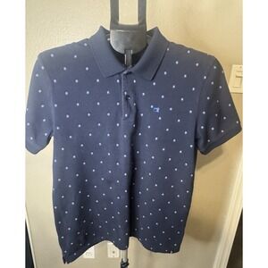 Scotch & Soda Polo Shirt Mens M Navy Blue Dot Print Organic Cotton Short Sleeve